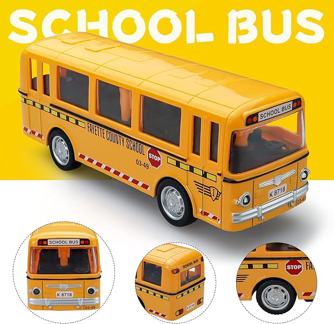 CORPER TOYS Bus Toys Die Cast Metal Toy Cars Pull 4 Pack