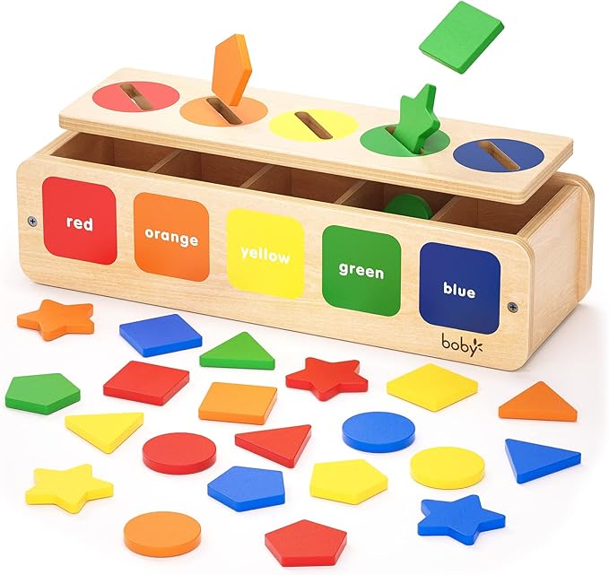 Boby Montessori Sorting Toys for Toddlers 1-3 Year Old, Wooden Color & Shape Sorter Box for Boy Girl Kids Birthday Gifts, Toddler Sensory Learning & Education Toys Age 1-2-3-4 Baby 12-18 Months