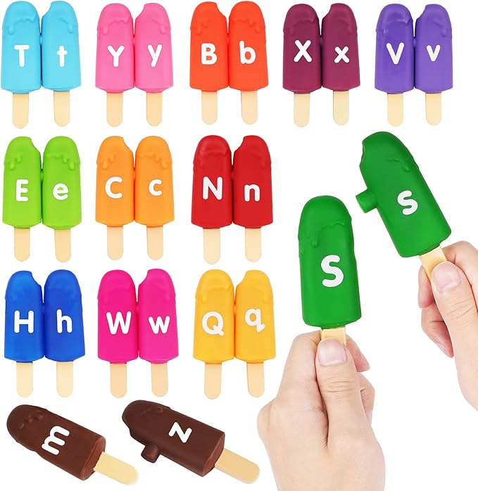 Toddler Alphabet Letters Matching Learning Toys,26 PCS Double - Sided ABC Letters Popsicle Toy Alphabet Match Game Color Sorting Recognition Fine Motor Skills Preschool Montessori Toys for Kids