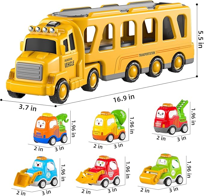 TEMI Construction Engineering Toys for 3 4 5 6 7 8 Years Old Kids - Truck Toys for Kids, Transport Vehicle Carrier Truck 3