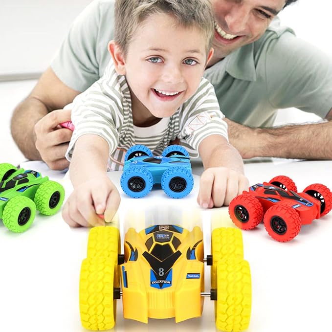 ONEST 4 Pieces Pull Back Cars Double Sided Friction Powered