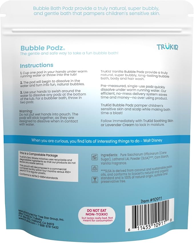 TruKid Bubble Podz Bubble Bath for Baby & Kids, Gentle Refreshing Bath Bomb for Sensitive Skin 7 for (60 Podz)