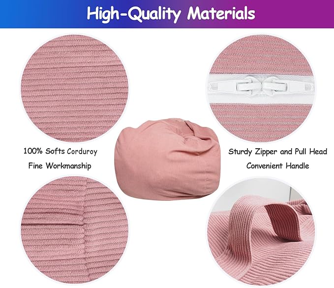 Stuffed Animal Bean Bag Storage Chair Cover for Kids Teens Adults (No Filler) Soft Washable Premium Corduroy Organizing Plush Toys Comfortable Organizer Keep Clutter with Premium Zipper Medium