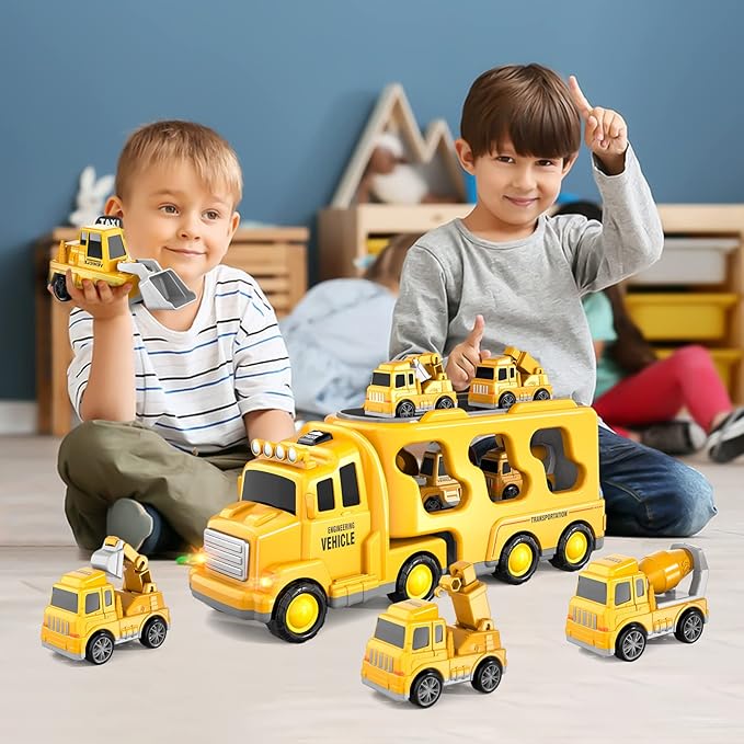 Bennol Toddler Boy Toys for 1 2 3 4 5 Year Old Boys, Toddler Car Trucks Bus Toys for Toddler Boys Ages 1-3 3-5 5 in 1 Construction