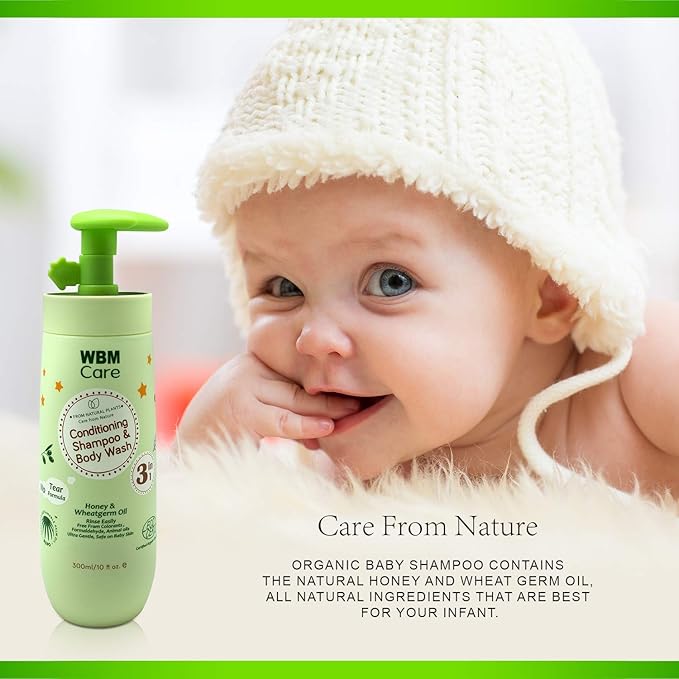 WBM Care 3 in 1 Baby Shampoo with Honey, Wheatgerm 10 Oz