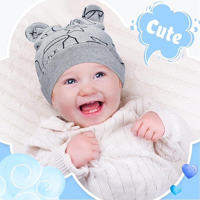 Geyoga 9 Pieces Newborn Baby Hat Bear Ears Infant Caps 2 Ears