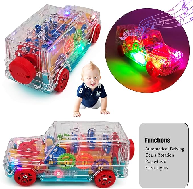 Tipmant Electric Car Toy Electronic Off Road Vehicle Auto Driving, Transparent Gears
