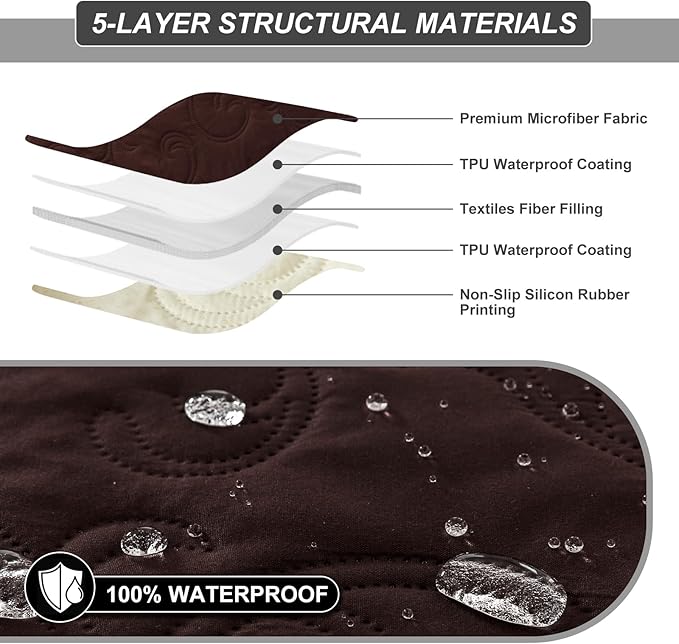 100% Waterproof Recliner Chair Cover, Recliner Chair Covers for Reclining Chair, Non-Slip Fabric Recliner Couch Cover for Living Room, for Pets Kids Protector, Washable (Chocolate, 23"Recliner Chair)