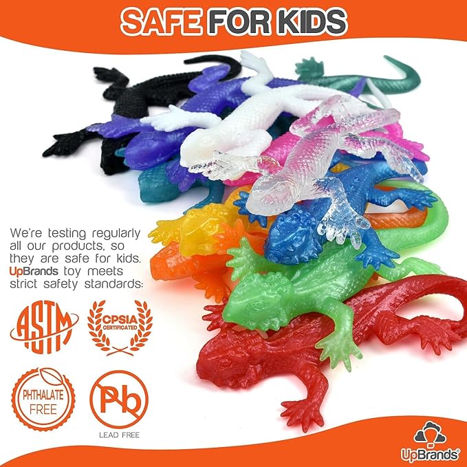 UpBrands 72 Super Stretchy Lizards Toys 3 Inches Bulk Set, 12 Colors, Kit for Birthday Party Favors for Kids, Goodie Bags, Easter Egg Basket Stuffers, Pinata Filler, Small Students Rewards