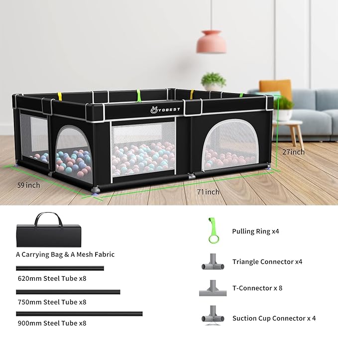 YOBEST Baby Playpen, 71"x59" Small Infant Playard with Gates, Sturdy Safety Playpen with Soft Breathable Mesh, Indoor & Outdoor Toddler Play Pen Activity Center for Babies, Kids, Toddlers
