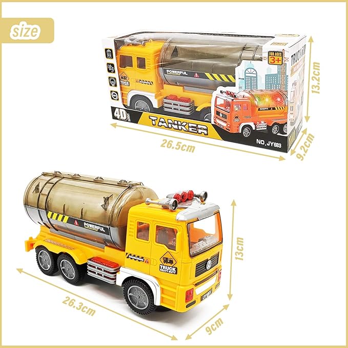 Truck Toys for 3-10 Year Old Boys, Electric Oil Tanker Toy Truck - with Bright Flashing 4D Lights & Real Sounds 3-12 Year