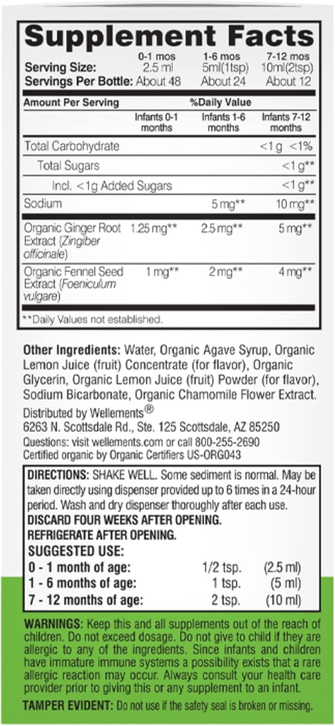 Wellements Organic Gripe Water | Relieves Occasional Stomach Discomfort from Baby Gas, Colic 4 Fl