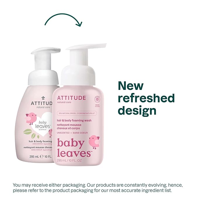 ATTITUDE 2-in-1 Hair and Body Foaming Baby Wash, EWG Verified Shampoo Soap 10 Fl