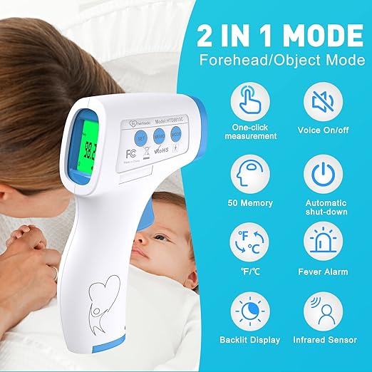 Digital Thermometer for Adults and Kids, No Touch Forehead Thermometer for Baby 2 in 1 Body