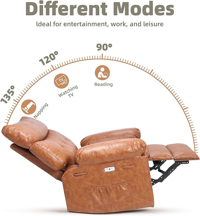 Electric Recliner Chair - 360° Rocker Swivel Recliner with Heat and Massage, PU Leather Large Power Recliner for Adults, Comfortable Lazy Chair with 1.5X Sponge Filling