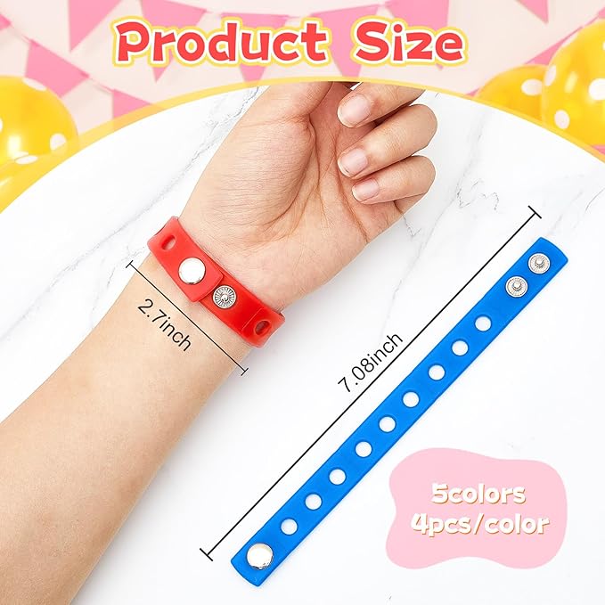 Aoriher 20 Pieces Silicone Charm Bracelets Kids Valentine's Day Silicone Wristband Gift Adjustable Rubber Bracelet with Holes for Shoe Charm First Day of School Party Favors(Multicolored)