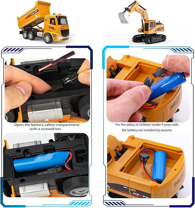 YAYYAY 2 Pack Construction Toy Trucks - Remote Control Excavator 6 7 8+