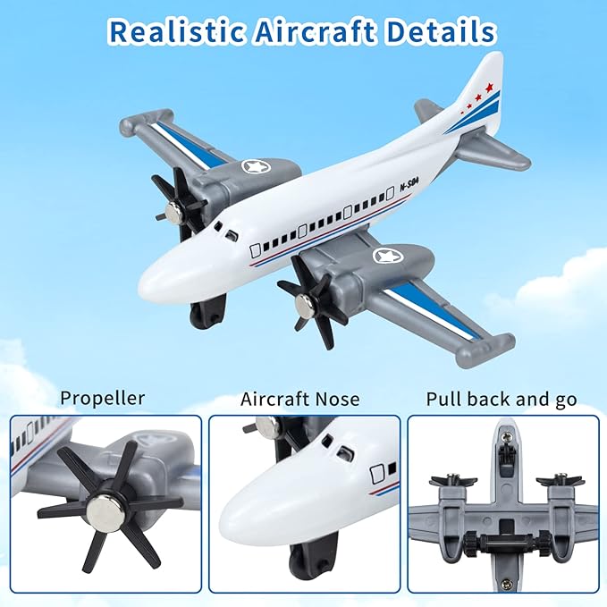 Toy Airplane 6 Pack, Diecast Airplane Toys for Boys Age 3 4-7 8-12