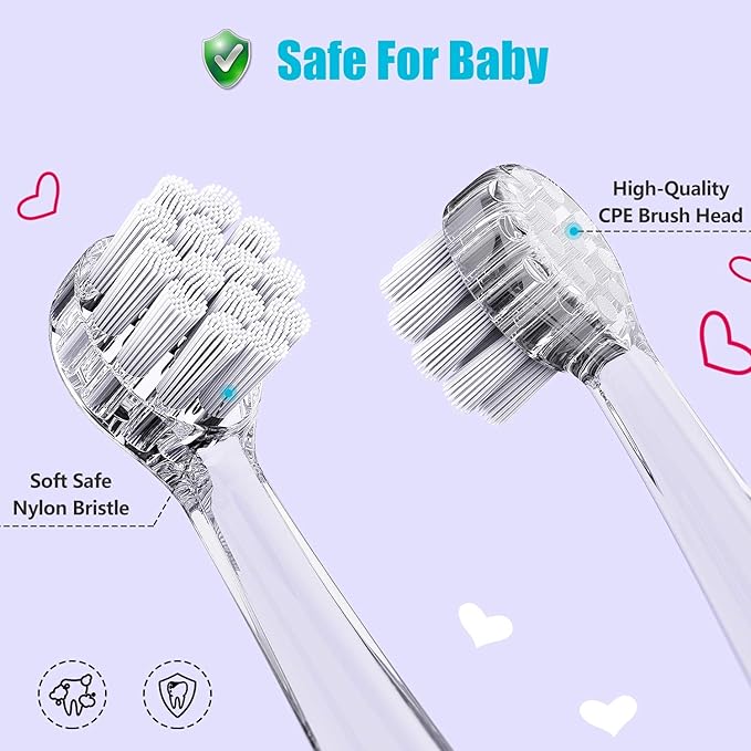 Dada-Tech Baby/Kids Electric Toothbrush Replacement Heads for DT-BB1, DT-K6, SG-513, SG-977 - Pack of 4 (Round)