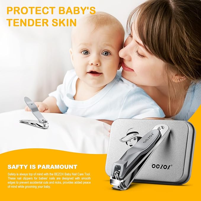 BEZOX Safe Baby Nail Clippers, Small Jaw Kids Nail Clipper Trimmers for Infants, Child and Toddlers, Precision Nail Grooming Tool for Tiny Fingers and Toes - Silver