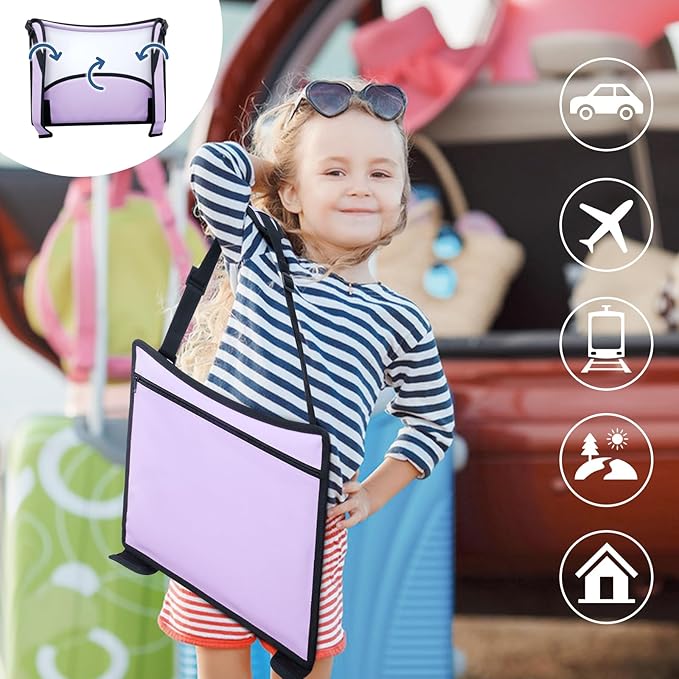 COOLBEBE Kids Travel Tray for Toddler Car Seat, Travel Tray for Airplane, Toddler Car Seat Lap Tray, Carseat Table Tray for Kids Travel Activities (Purple)