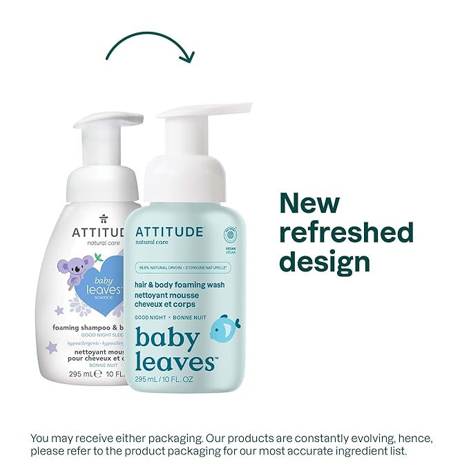ATTITUDE 2-in-1 Hair and Body Foaming Baby Wash, EWG Verified Shampoo Soap 10 Fl