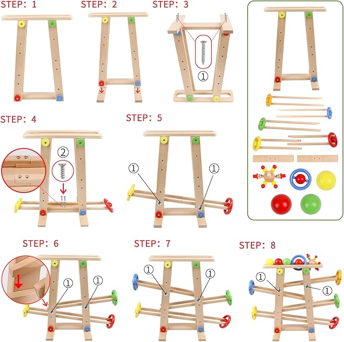 Qilay Wooden Wooden Race Track Toddler Toys for 1-3 Year Old Boy and Girl, Wooden Car Ramp Racer Toy Vehicle Set with 4 Balls & 5 Race Tracks