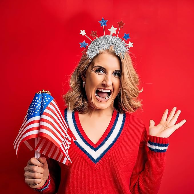4th of July Decorations Headband - 1Pcs Glitter Red Blue