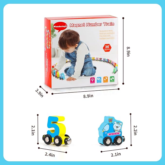 Wondertoys 27 PCS Wooden Train Set Toy Wooden Magnetic Number 1 Engine
