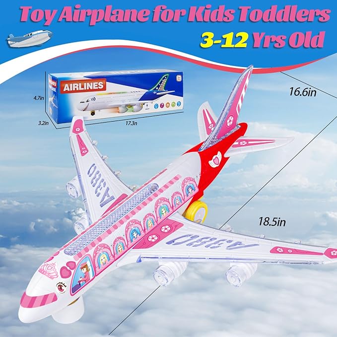 Airplane Toy for Kids Toddlers 3-5, Toy Airplanes with Flashing Lights & Sounds 4-8 8-12