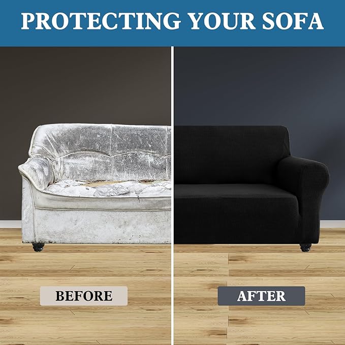 100% Waterproof Jacquard Fabric Couch Cover, Dual Layer with TPU Film, Leakproof High Elasticity Non-Slip Washable Furniture Protector for Pets, Dogs, Cats and Kids (Chair,Black)