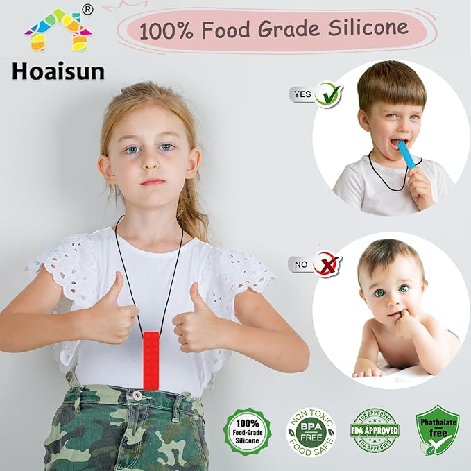 Chewy Necklaces for Sensory Kids, 6 Pack Chew Necklaces for Sensory Boys and Girls with Autism