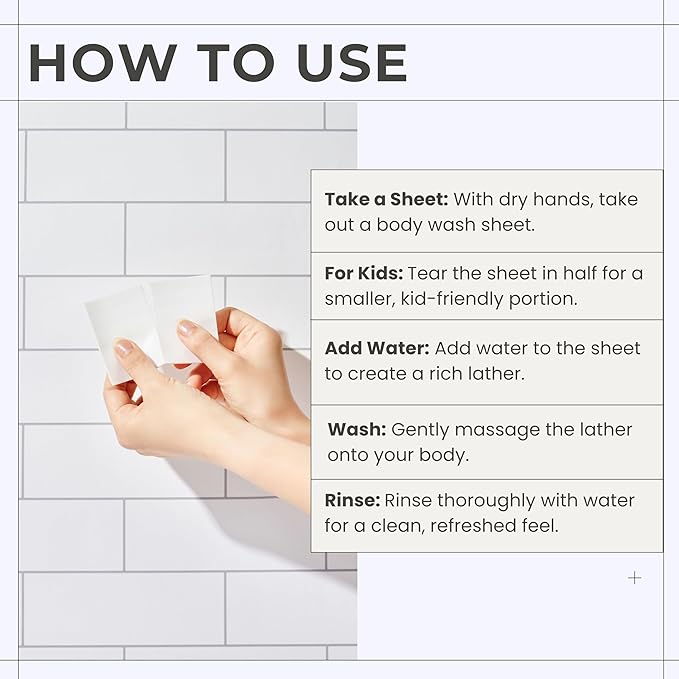 Body Wash Sheets in Tin, Zero Waste 1 Month (30 Sheets, 60 Washes)