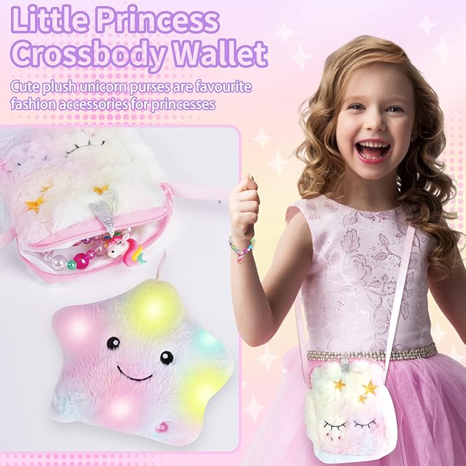 Unicorn Gifts for Girls, 14PCS Unicorn Toys Birthday Gifts for Girls Age 3 4 5 6 7 8 Years Old with Light Up Star Pillow Plush Blanket Diamond Art Bracelet, Girls Kids Toys