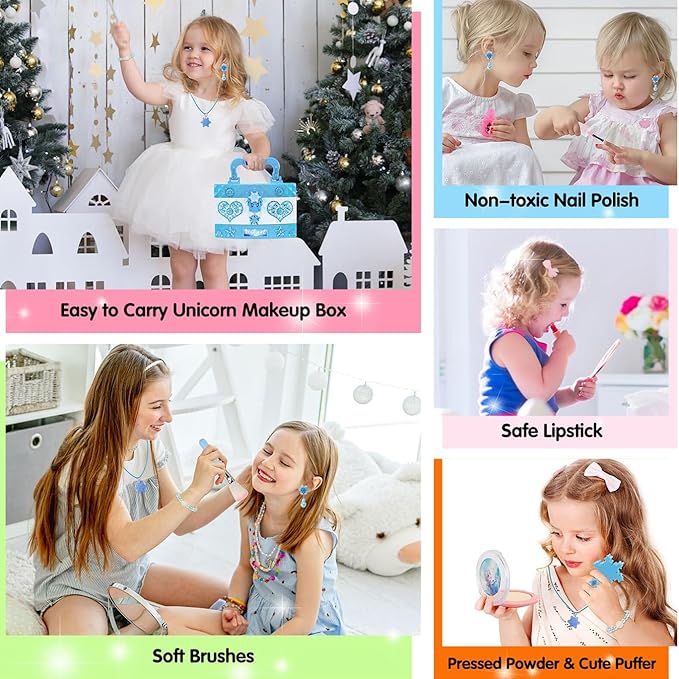 Toys for Girls,Washable Real Kids-Makeup-Kit-for-Girl,Toddler-Toys for 3 4 5 6 7 8 9 10 11 12 Year Old Girls,Christmas Birthday Frozen Gifts for Girls,Makeup-for-Kids-Toys,Princess-Dresses-for-Girls