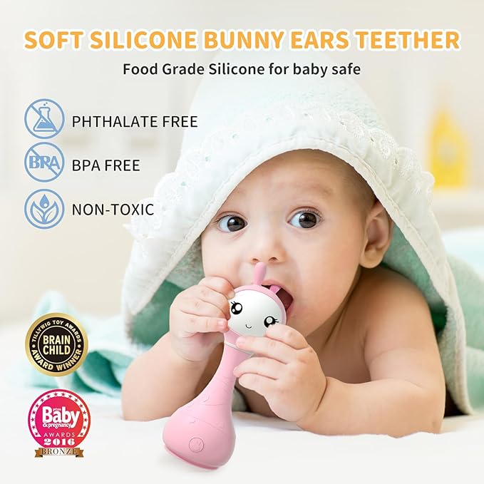 alilo Smarty Bunny Baby Rattle Musical Light Up Toys, Infants Newborns Baby Toys 0-3-6-12-18-24 Months 1 Year 4 Music 9 Color