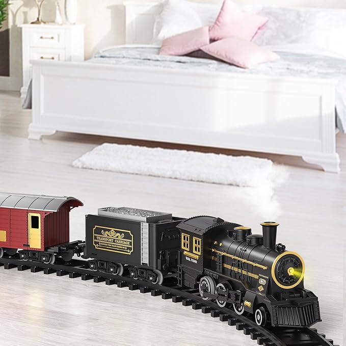 TEMI Train Set for Kids 3-12 Years, Electric Classical Steam Engine Locomotive with Steam