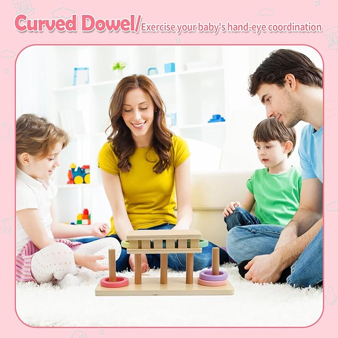 Montessori Toys for1 Year Old,25-36 Months, 5 in 1 Learning Educational Set Wooden Toys (Includes Guess who I am,Lacing, Baking Set, Land and Sky Two-Part Puzzle Board,Ring Slide)