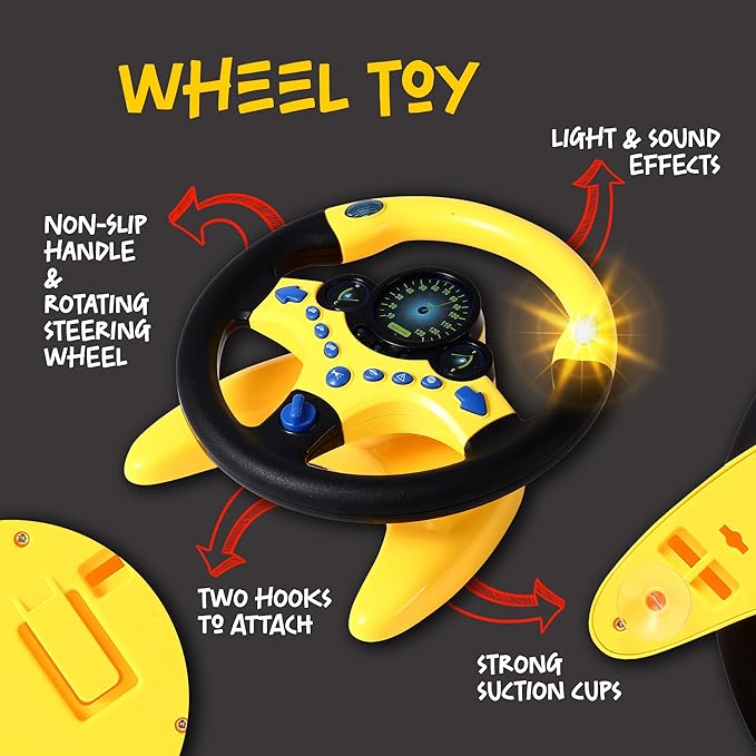 BETTERLINE Toy Wheel for Kids, Driving Simulation with Lights and Sounds, Pretend Driving Toy for Boys and Girls, Kids Interactive Toys