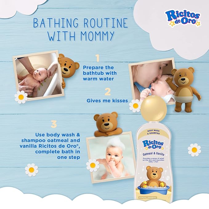 Ricitos de Oro Baby Shampoo and Body Wash, Formula with Oats and Vanilla 2-Pack of 13.5 Fl 2 Bottles