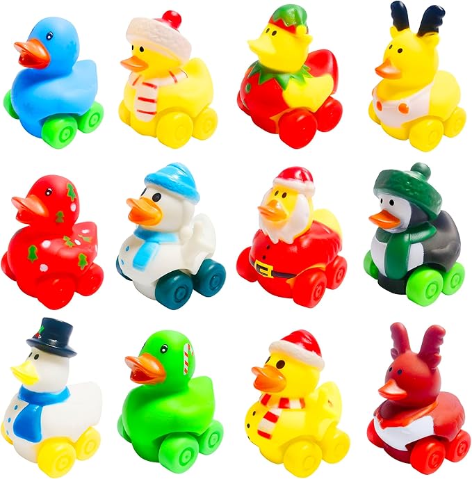 12 Pcs Christmas Rubber Ducks Cars Soft Bath Toy Vehicles for Babies Kids Girls Boys Birthday Gifts,Christmas Party Favors