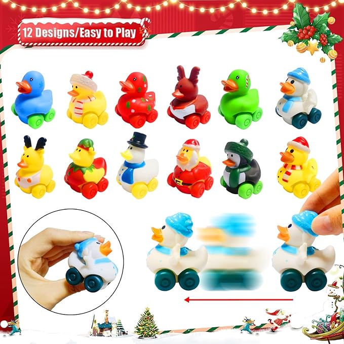 12 Pcs Christmas Rubber Ducks Cars Soft Bath Toy Vehicles for Babies Kids Girls Boys Birthday Gifts,Christmas Party Favors