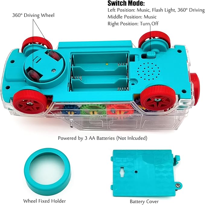 Tipmant Electric Car Toy Electronic Off Road Vehicle Auto Driving, Transparent Gears