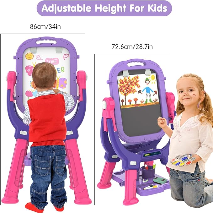 Victostar Easel for Kids, Rotatable Double Sided Adjustable Standing Art Easel with Drawing & Writing Accessories for Kids Boys and Girls