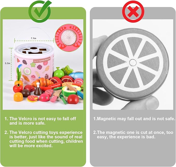 WHOHOLL Wooden Play Food Toys for Kids Kitchen Playset, Play Kitchen Accessories with Apron Pretend Cutting Food Montessori Toys for 1+ Year Old Girls and Boys