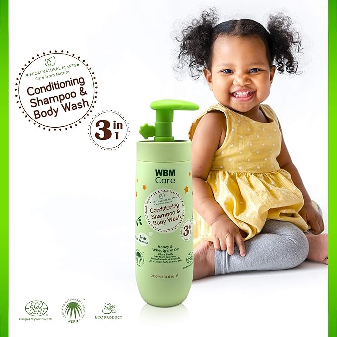 WBM Care 3 in 1 Baby Shampoo with Honey, Wheatgerm 10 Oz