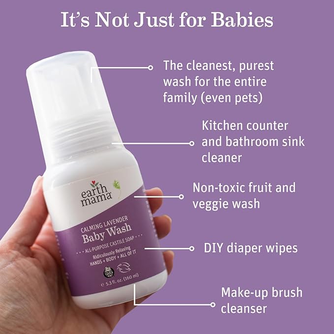 Earth Mama Calming Lavender Baby Wash Liquid Foaming Hand Soap, Organic All-Purpose Lavender Body Wash for Sensitive Skin 5.3Fl Oz (2PK)