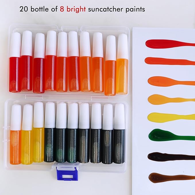 Winlyn 27 Sets Halloween Pumpkin Suncatchers Ornaments Decorations DIY Window Paint Art Suncatchers Craft Kits Jack-O'-Lantern Sun Catchers for Kids Classroom Activities Fall Halloween Art Project