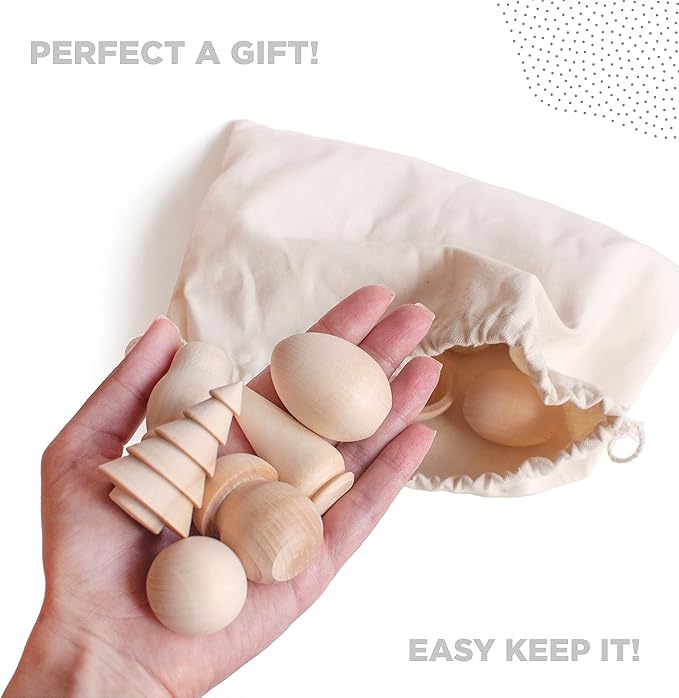 Ulanik Wonderful Bag Toddler Montessori Toys for 3 Year Old + Unfinished Wooden Figurines for Shape Sorting & DIY Painting Pyrography Decoupage Crafts β 20 pcs