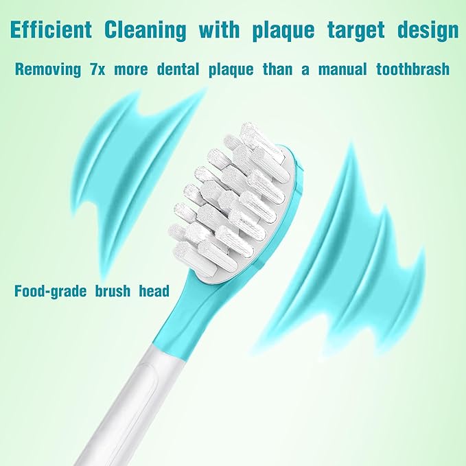 Kids Replacement Toothbrush Head for 7+ Child Soft Brush Blue 8 Pack & 8 Hygienic Cover Premium Quality Compatible with Phillps Kids Electric Toothbrush HX6321, HX6340, HX6032, HX6042 (Total 8 Pack)
